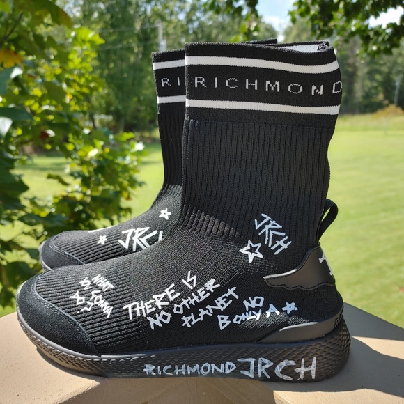 JOHN RICHMOND WOMENS SOCK FIT HI TOP SNEAKER IN BLACK, 36 - Picture 10 of 16